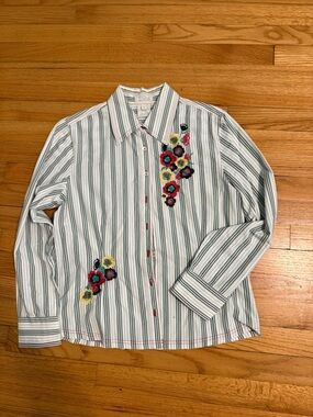 Striped Button-Up Shirt with Floral Embroidery FDJ French Dressing Cotton 10
